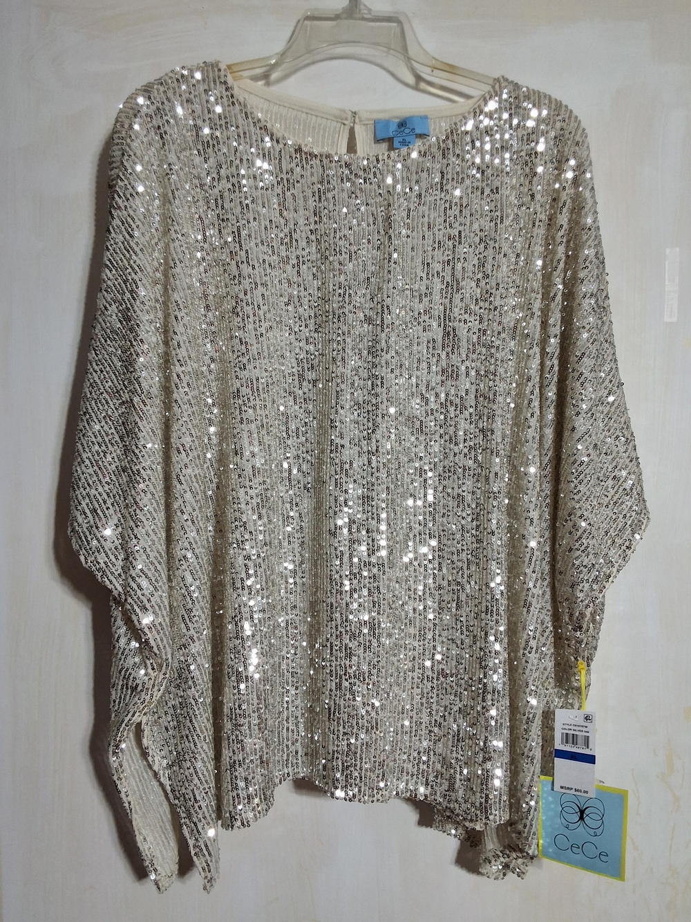CeCe Silver Sequin Tunic Top XL